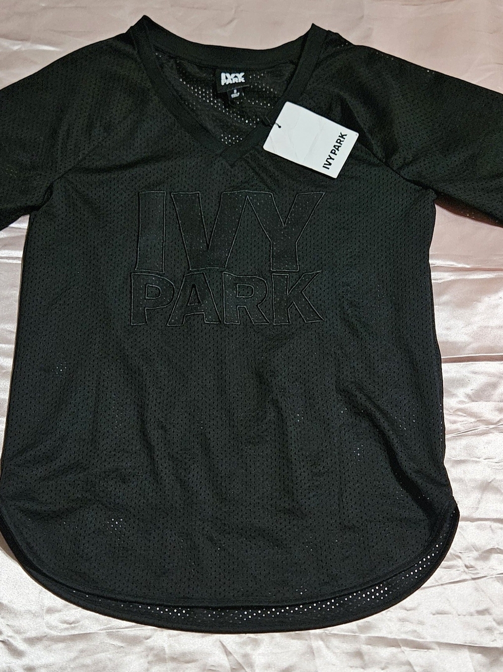IVY PARK Black Mesh Logo V‑Neck Shirt